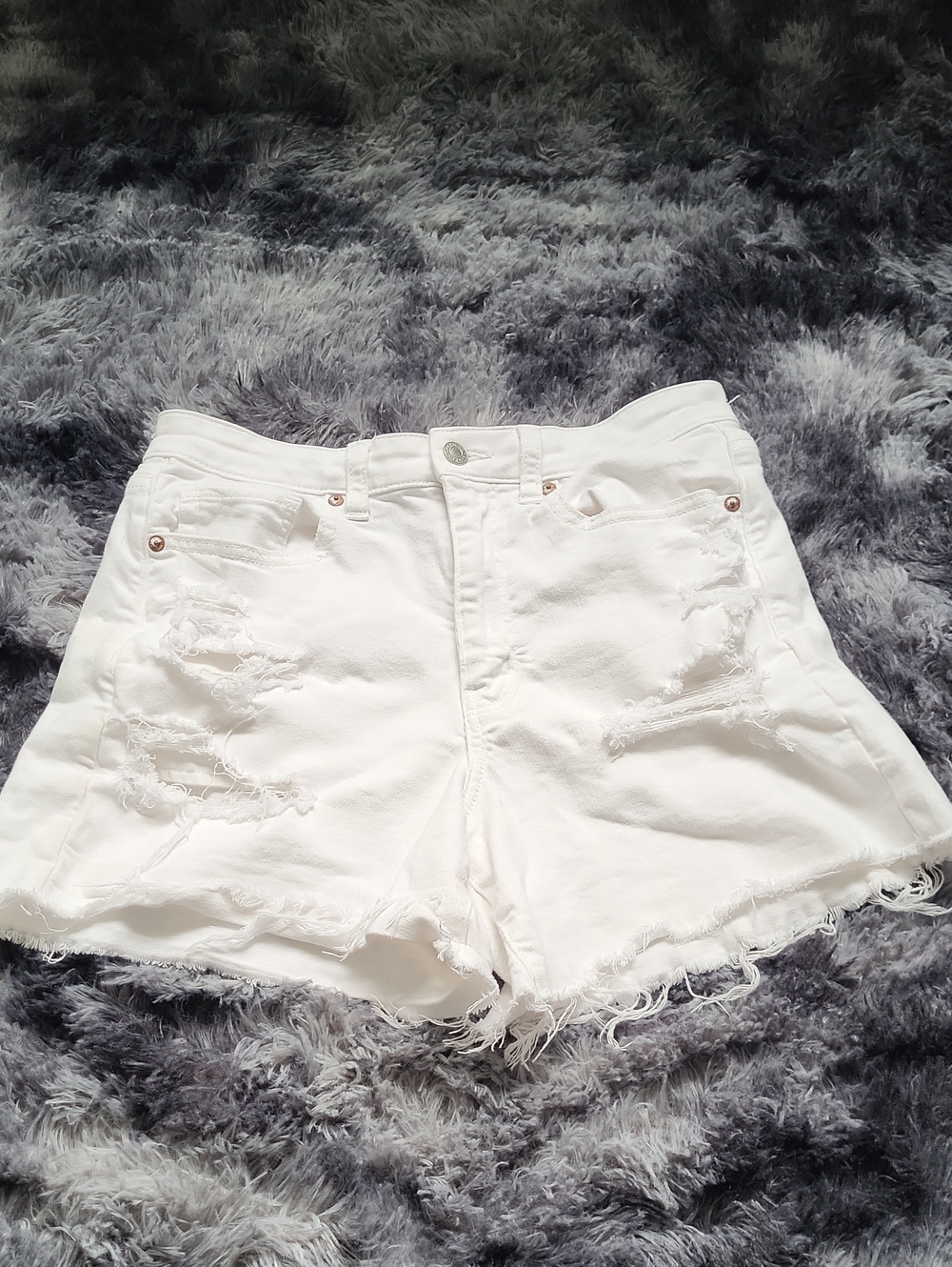 American Eagle Outfitters White Distressed High-Waist Denim Shorts